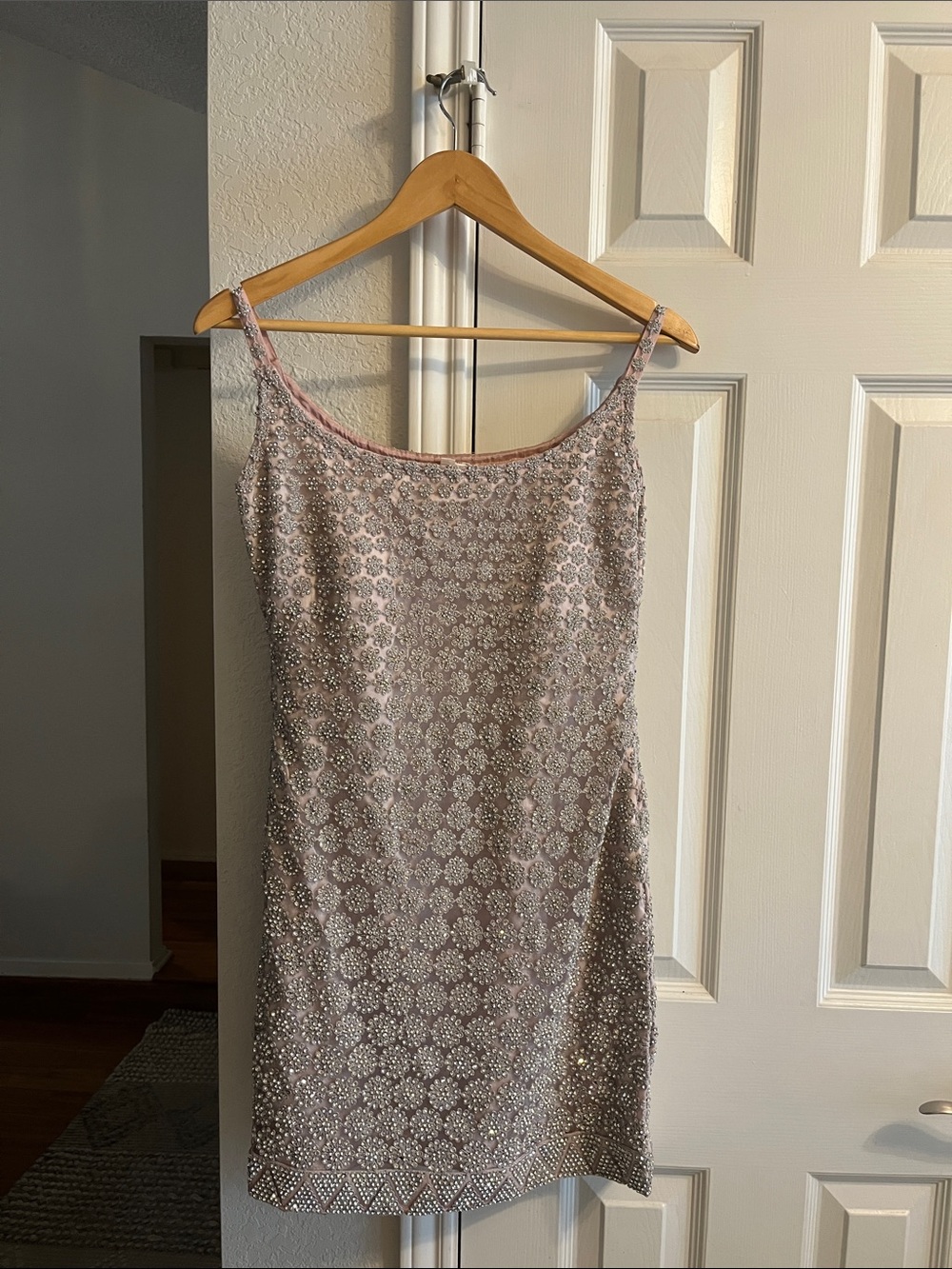 Women’s Jewel Beaded Pink Slip Dress with High Slit Sides